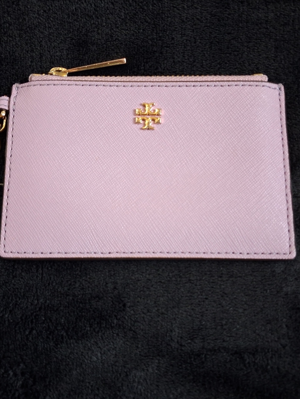 Tory Burch Lilac Saffiano Leather Card Case with Gold Keychain